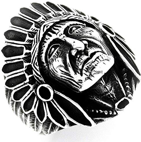 Indian Chief Ring für Männer, Indianerringe, Spirit Of The Warrior Ring, Indian Headdress Ring, Tribal Amulet Ring, Punk-Stil Indian Skull Jewelry Geschenk für Männer Boys (18.9)