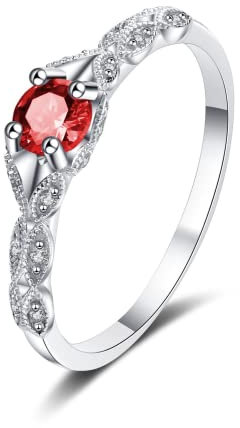 Bellitia Jewelry Anello con Granato Rosso Argento 925 Anelli Donna con Pietra del mese di nascita, Regalo per San Valentine, Natale, Compleanno, Anniversario, Gioielli Donna