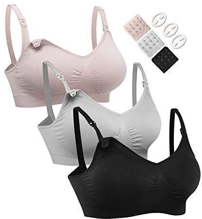 HOFISH 3PACK Full Bust Seamless Nursing Bras Maternity Bras for Easy Breastfeeding 3Pack Black,Grey,Elegant Pink X-Large