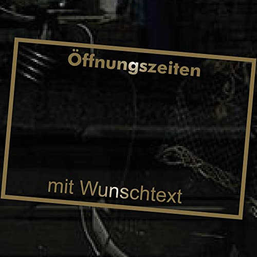 Öffnungszeiten Aufkleber - gold - mit Rahmen freier Text quer - Schaufensterbeschriftung für Werbung Laden Geschäft - Bistro Scheibe