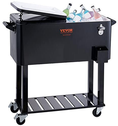 VEVOR Carro de Bebidas Refrigerado Capacidad de 80QT Carro Enfriador Rodante 930x460x890 mm Nevera de Pie con Ruedas con Abridor de Botellas Nevera de Gran Resistencia 48 Horas Carro de Bebidas, Negro