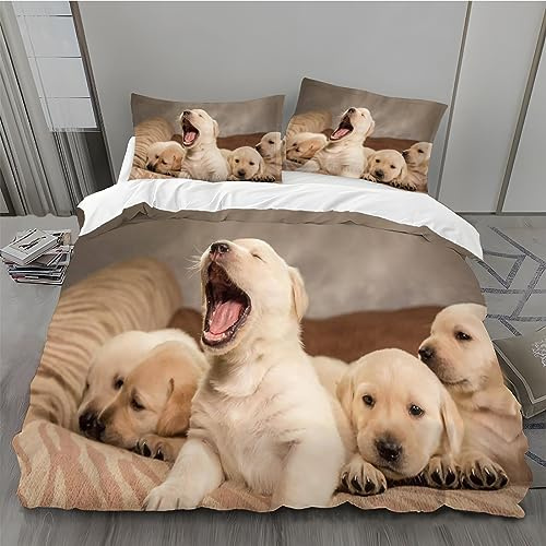 MLUNKQAIL Bettwäsche 135x200, Hund Bettbezug, Labrador Weich Atmungsaktiv Bettwäsche Set, Mikrofaser Bettbezüge und 2 Kissenbezüge 80x80 cm mit Reißverschluss für Ganzjaehrig