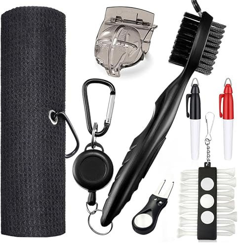 MZSX 7 Pièces Brosse pour Club de Golf, Accessoires de Golf, Kit Nettoyage de Golf, Serviette de Golf, Brosse de Golf, Brosses pour Golf du Club 2 en 1 Outils De Nettoyages, avec Crochet et Boucle