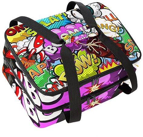 VAPOKF Lunch-Taschen für Damen und Herren, doppelstöckige Lunch-Kühltasche, große Tragetasche, isolierte Lunchbox für Arbeit, Schule, Picknick, Camping – Boom Bubble Rocket Wecker Gang