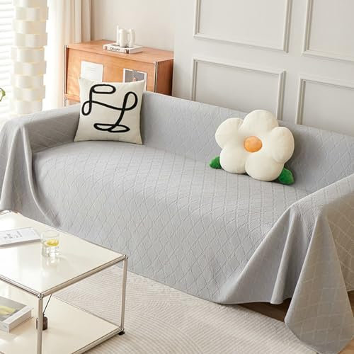 Ayoiow Sofabezug Wetterfest Sofahusse Grau Sofahusse 4Sitzer Eisseide Einfarbig Mit Rautenmuster