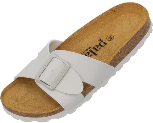 Palado Pantoletten Damen Tinos - bequeme Sandalen Made in Spain - elegante Hausschuhe mit Kork-Fußbett - modische Sommerschuhe Grau Matt UK3,5 - EU36
