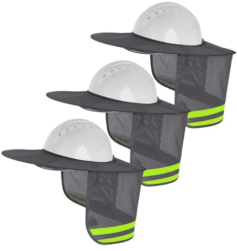 Schutzhut-Sonnenschutz für Schutzhut, volle Krempe, mit reflektierendem Streifen, Grau, 3 Stück