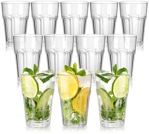 DIBALIYI 12PCS Wiederverwendbare Premium-Kunststoffbecher, 300ML Unzerbrechlich Stapelbar Cocktail Gläser, 10 OZ Transparent Acryl Becher Gläser,Trinkbecher für spülmaschinenfestes Haus Picknick