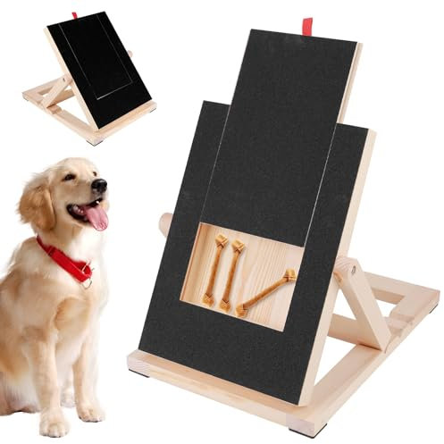 Pwocvoe Large Dog Scratch Board with Dog Treat Drawer, Wooden Dog Nail Paw Scratch Pad, Pet Nail Grinder Pad Dog Nail File Board Mat with 3 Height Adjustable Stand for Pets Nail Care
