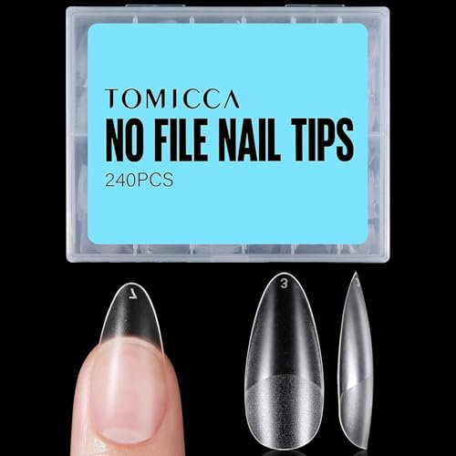 TOMICCA Almond Kurz Nageltips-240 Stück Tips für Gelnägel Falsche Nagelspitzen Nail Tips für Nagelverlängerung und Nail Art DIY Nagelstudio zu Hause 12 Größen Künstliche Gel Nail Tips