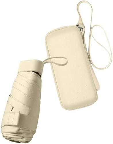 WULUN mini Sun Travel Folding umbrella,Compact and portable handle umbrella with Storage Box，UV Protection,One hand mastery,Multiple colors Cream pudding yellow