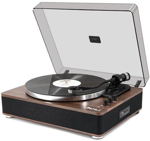 LP&No.1 Reproductor de discos de vinilo con altavoces integrados, tocadiscos de vinilo con cartucho magnético, inalámbrico, grabación y reproducción USB, salida BT, entrada auxiliar, salida de