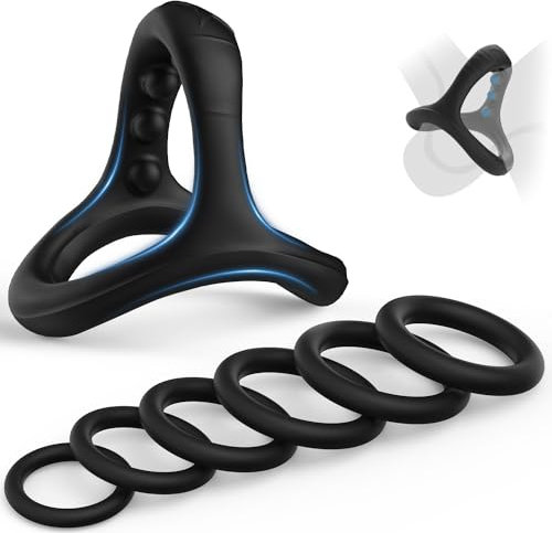 Silicone Cock Ring,Triangle Penis Ring Sex Toys for Men,7 Different Sizes Cock Rings for Erection Enhancing,Adult Sex Toys for Male Pleasure Ring for Couples(Black)