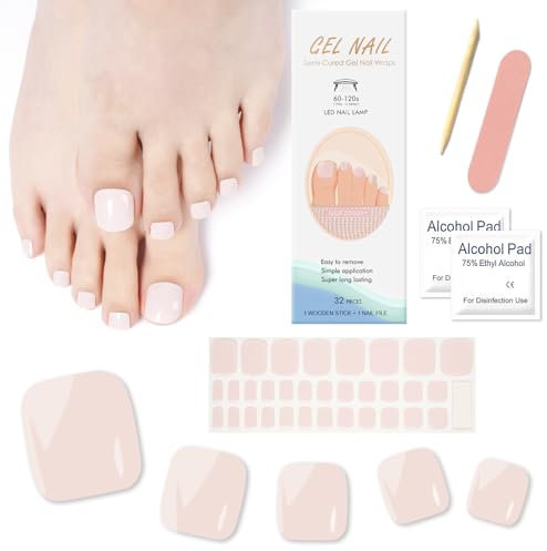 Ceboic 32 Stück Selbstklebend Fußnagel Sticker, Pure Farbe Nagelfolie UV Härtend Vollabdeckung Zehennagellack Aufkleber, Gel Nail Wraps Nagelsticker Geschenke für Frauen Mädchen (Nude Rosa)