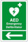 Segnale di sicurezza per defibrillatore di emergenza DAE, freccia sinistra, 1,2 mm, in plastica rigida per uso interno/esterno (200 mm x 150 mm), distanza di visualizzazione entro 5 m.