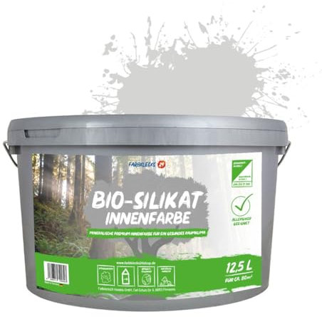 Farbklecks24 Bio-Silikat Innenfarbe Color 12,5L Pastell Grau, Wandfarbe, Silikatfarbe innen, für Allergiker empfohlen