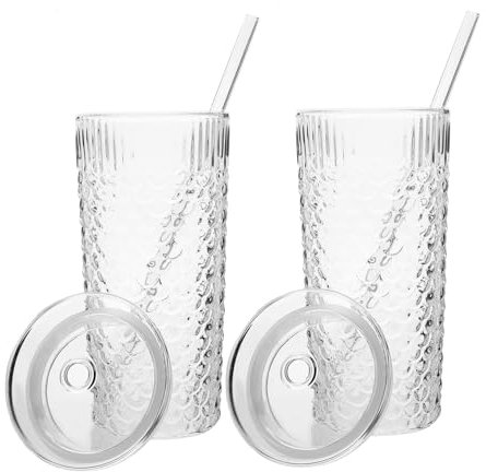 PAMINGONO 2pezzi Bicchieri Di Con Cannuccia e Coperchio Di Tazze Per Bevande Per Latte Succo e Design Elegante e Facile Da Pulire