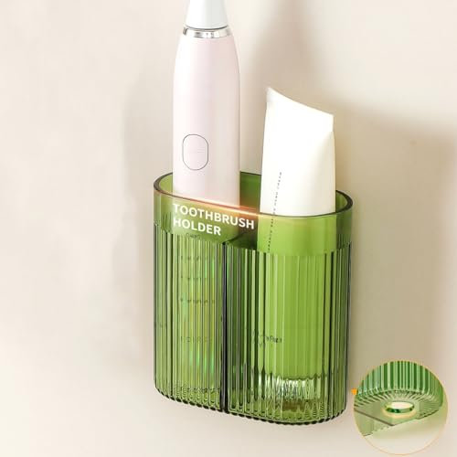 Zahnbürstenhalter Elektrische Zahnbürste Halter mit 2 Fächer, Badezimmer Elektrischer Zahnbürstenhalter mit Abflussloch für Elektrische Zahnbürste, Handzahnbürsten, Zahnpasten und Zungenschaber (Grün)