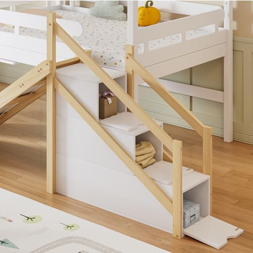 AiSyllxl Accessoires pour lits en bois, 18 x 40 x 116,5 cm, avec toboggan et escalier, design intégré, peut être utilisé avec installation de lit superposé, escalier avec 3 armoires, peut être fait