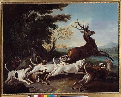 MNMSBFXQ Ölgemälde Leinwandbilder Bild Poster Kunstdrucke Jagd Debuche Du Deer von Desportes Drucken Ölgemälde für Wanddekoration 60x90cm