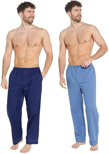 INSIGNIA 2 Pack Mens Traditional Pyjamas Trousers Bottoms (New Navy & Blue, M)