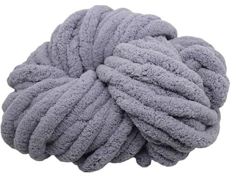 Namzi Chenille, grob, superweich, warm, Chenille, Deckengarn, Strickdecke, perfekt für jedes Stricken und Häkeln, 500 g, Grau
