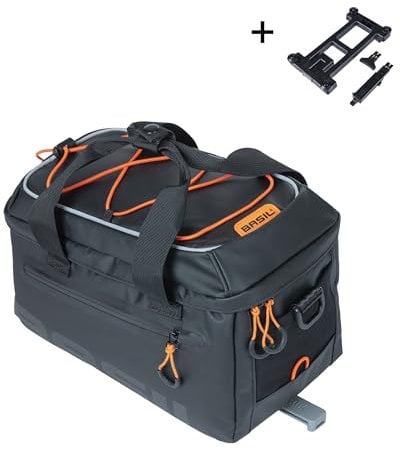 Basil Miles Gepäckträgertasche – MIK-System – 7 Liter – wasserdicht – Schwarz/Orange