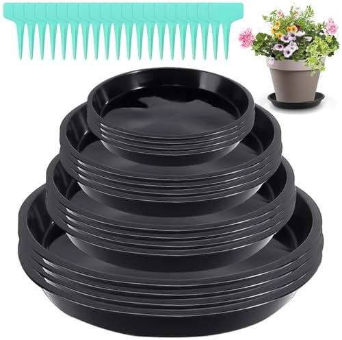 XTUDOU®16 Pezzi Sottovasi Plastica, Sottovasi Rotondi da Fiori 12/16/18/22 cm, Quattro Dimensioni, Sottovaso da Fiori Rotondo, con 20 Etichette Verdi per Piante da Interno Ed Esterno