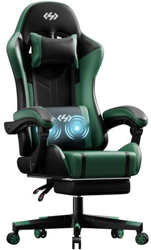 HLDIRECT Gaming Chair, Ergonomic Video Game Seat with 360° Swivel & Lumbar Massage, Computer Chair PU Leather Cushion for Adults Home/Office Use (Black & Green)