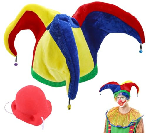EIH1 Lustiges Kostüm Multicolour Jester Clown Mardi Gras Hut für Karneval Party Parade