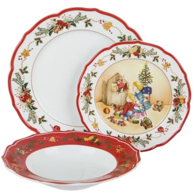 Set posto tavola 3 piatti Natale teatrino rosso