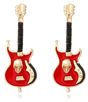 E-Gitarre Ohrringe, Gotisches Totenkopf Gitarren Ohrringe für Frauen, Böhmischen Punk Rock Gitarre Urlaub Ohrringe, Hip Hop Gitarre Aussage Ohrringe Sommer Boho Schmuck (Rot)
