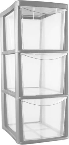 ALEEZ - 3 Drawer Plastic Storage Unit - Space Saving Multipurpose Medium Drawers - Clear Design Home Office Storage Durable Draws - Tabletop, Desktop Drawers - 48cm (H) x 19cm (W) x 25cm (D)