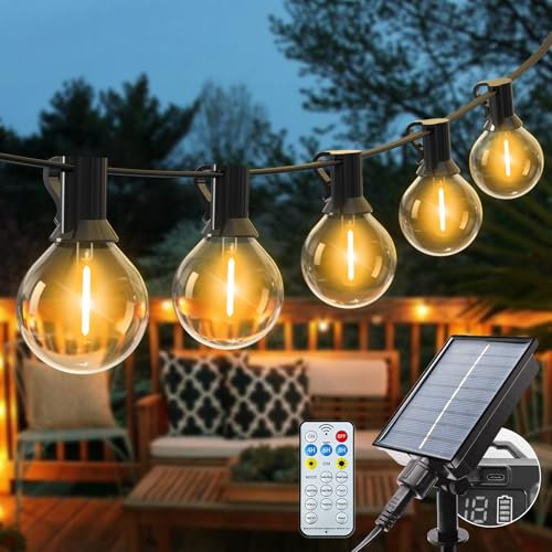 litogo Solar Festoon Lights Outdoor with Remote, 13 M Garden String Lights Solar Powered, 15+1 LED G40 Bulbs, Waterproof Patio Hanging Lights for Party, Pergola, Backyard, Gazebo (Warm White)