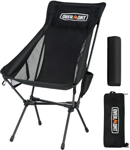 OVERMONT Silla de Camping Ligera y portátil, Silla Plegable Ultraligera, soporta hasta 330 Libras, Playa compacta para Adultos con Bolsa de Transporte para Senderismo, Pesca, Campamento al Aire Libre