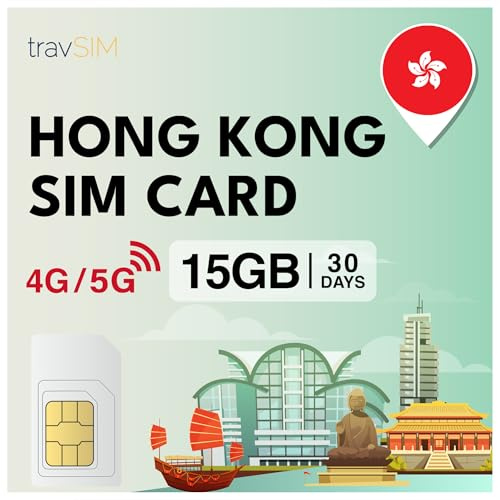 travSIM Carte SIM pour Hong Kong | 30 jours – 15 Go de données SIM | Données haute vitesse 5G/4G | Accès Internet illimité pour Google, Facebook, WhatsApp, Instagram et plus encore
