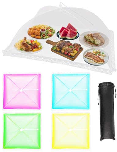 PaiTaiChan 5 Pcs Food Covers Mesh Pop Up, 3 Size Food Net Cover, Reusable and Collapsible Food Covers for Outside, Screen Tents for Party Picnics,BBQ to Keep Out Flies Bugs
