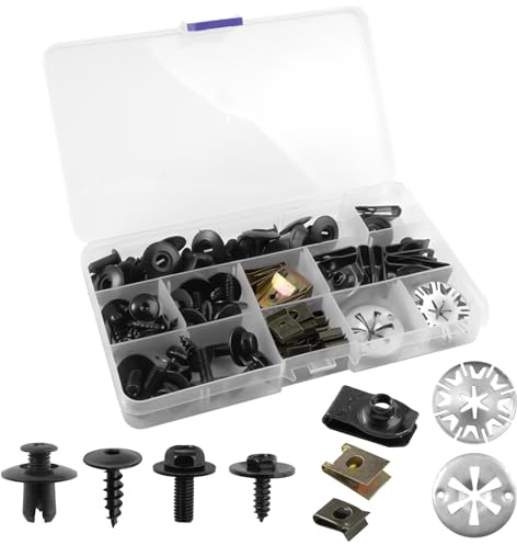 80 Pièces Universel Kit Vis de Carrosserie Voiture Set,U-Clip et de Vis Fixation,Visserie Automobile,Boulon deFixation,Clips et écrous pour Cache Sous Moteur, Garde Boue Réparer Automobile