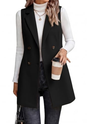 IDEALSANXUN Lange Weste für Damen, ärmellos, Tweed, Blazer, Herbstjacken, Strickjacke, Oberbekleidung