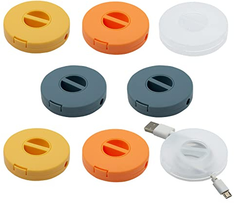 Tragbarer Kabelwickler, JUMRHFAN, 6 Stück, 4 Farben, runde Kabelbox, einziehbare Verlängerungskabelrolle zum Aufwickeln von Ohrhörern, USB-Kabeln, Mauskabeln, Ladegeräten