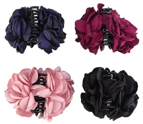 Pince à Cheveux Fleurie 4 Pièces en Tissu PP pour Femmes | Rose de Fleur, Maintien Ferme, Lot pour Anniversaires et Fêtes, Style Mode Unique