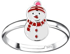 MONKIMAU - Schneemann Kinderring 925 Sterling Silber - Verstellbar Silberring Mädchen - Ring Kinder hypoallergen