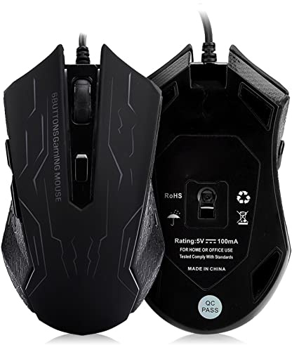 Cryfokt Bunte LED-Silent-Gaming-Maus, USB-Kabel, 6 Gänge, Verstellbar, für Laptop-Desktop-Gamer