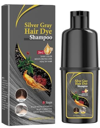 Instant Hair Dye Shampoo 3 En 1, Champú de Color Para el Cabello Instantáneo, Hair Color, Champú Color Tinte Pelo Barba Champu Canas Instantáneo, Colores naturales, Unisex（Silver Gray）