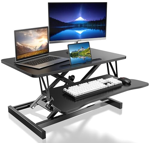 Mihoho Height Adjustable Standing Desk, 80cm Dual Monitor and Laptop Workstation with Large Keyboard Tray, Sit to Stand Riser Converter for Office Home (80cm)