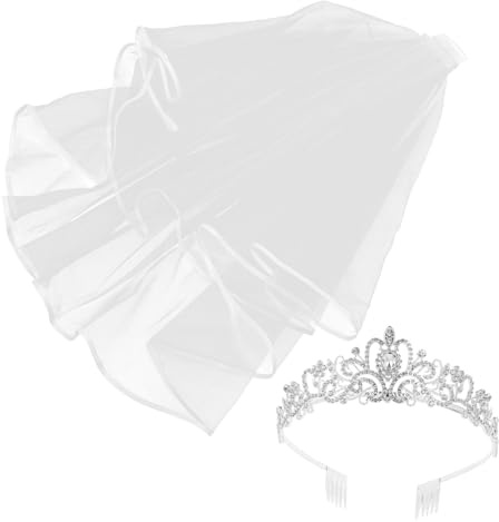 Healeved Rhinestone Tiara Brautkrone Silber Strass Diadem Teiligem Brautschleier Eleganter Haarschmuck für Hochzeit Braut und Brautjungfern