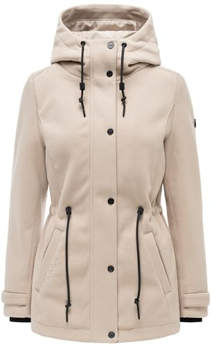 Navahoo Damen Übergangsmantel warmer Kurzmantel in Wollmantel-Optik mit Taillenzugkordeln und Kapuze Lächelstern 14 XS-3XL