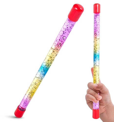 Tiwoca Lot de 2 baguettes magiques pour enfant - Baguettes colorées à paillettes avec liquide - 31 cm - Accessoire de costume élégant pour la petite princesse, fée ou magicien