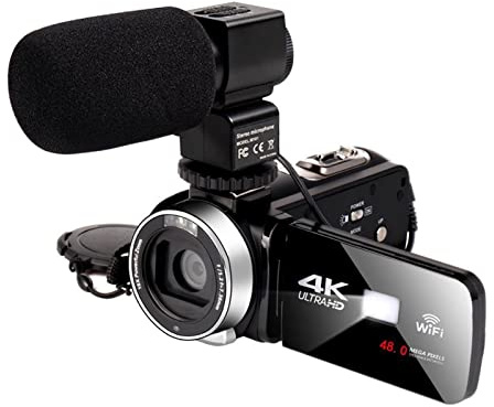 DIGNIFE Cámara de Video, Cámara de Video 4K con micrófono 4 8MP Vlogging for grabación de Video WiFi Nightshot CAM Lapso de Tiempo Fotografía Táctil Camcorder(Standard,CAM Mic)