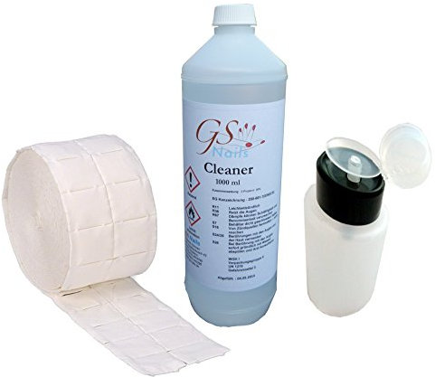 GS-Nails Nagel-Cleaner - 1L Klar + Dispenser + 500 Zelletten - Reinigungsflüssigkeit zum Reinigen & Entfetten der Naturnägel - ISO kosmetisch - Cleanser ohne Duftstoffe & Farbstoffe